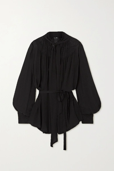 Shop Ann Demeulemeester Pussy-bow Belted Chiffon Blouse In Black