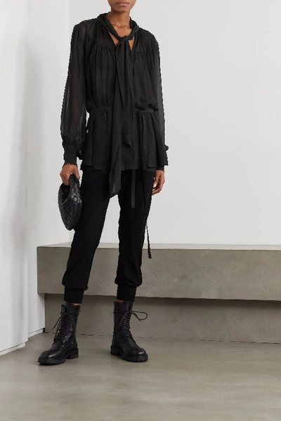 Shop Ann Demeulemeester Pussy-bow Belted Chiffon Blouse In Black