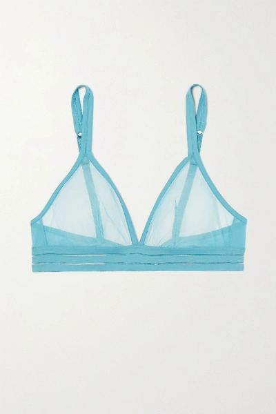Shop Maison Lejaby Nufit Stretch-tulle And Jersey Soft-cup Triangle Bra In Blue