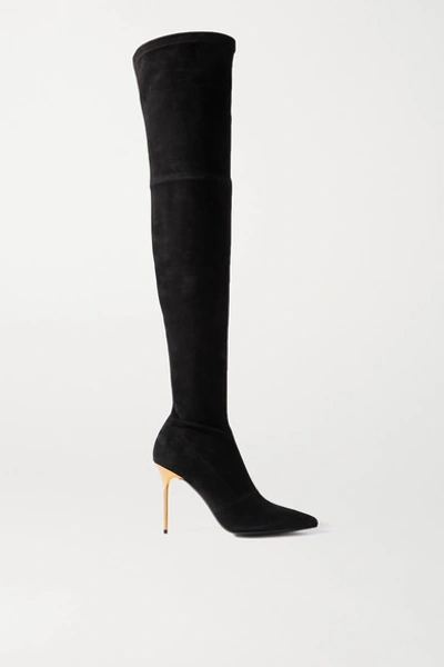 Shop Balmain Suede Over-the-knee Boots In Black