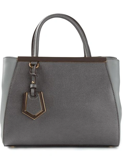 Fendi 2jours Small Textured-leather Shopper In Grey