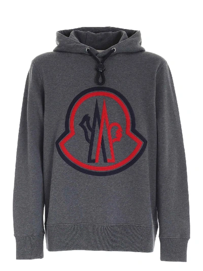 Shop Moncler Blue And Red Maxi Logo Sweatshirt In Grey