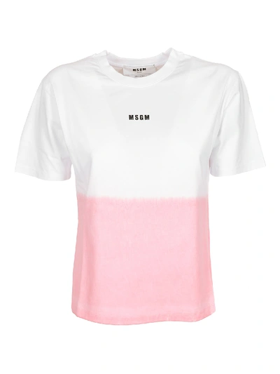 Shop Msgm Faded White And Pink T-shirt