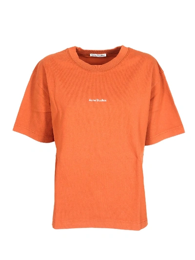 Shop Acne Studios Pumpink Orange T-shirt With Logo Print