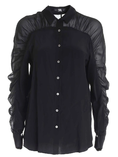 Shop Karl Lagerfeld W/gathering Silk Shirt In Black