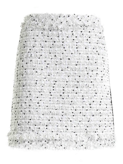 Shop Karl Lagerfeld Fringes Bouclé Skirt In Ice Color In White