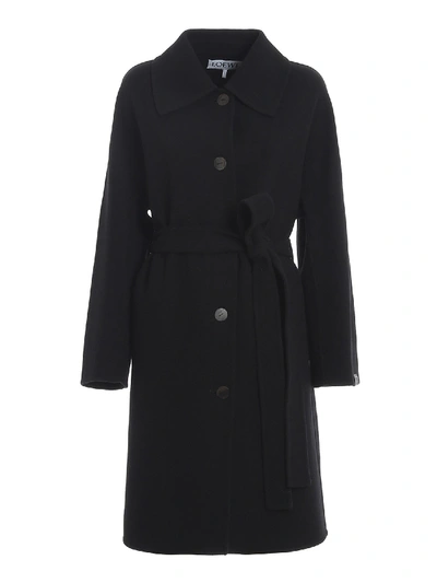 Shop Loewe Wool Cashmere Blend Coat In Black
