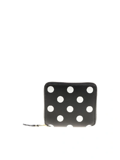 Shop Comme Des Garçons Black Leather Wallet With Polka Dots