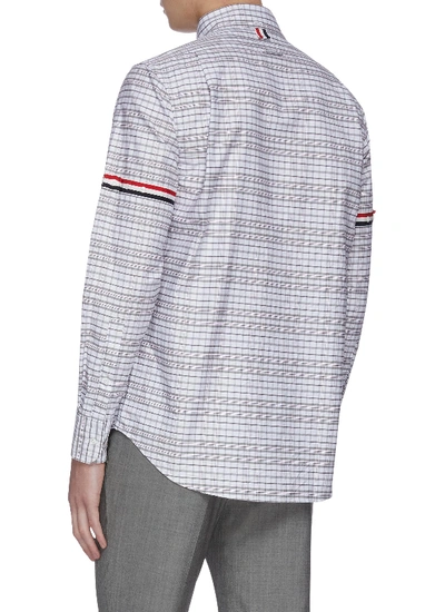 Shop Thom Browne Four-bar Stripe Armband Check Shirt In Grey