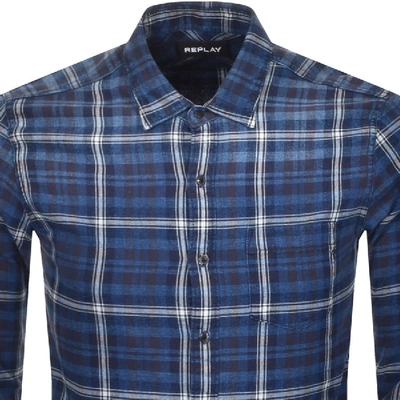 Shop Replay Long Sleeved Checked Shirt Blue