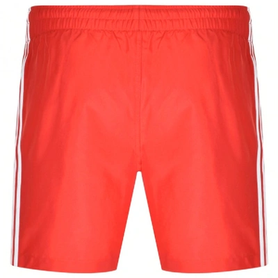 Shop Adidas Originals 3 Stripes Swim Shorts Red