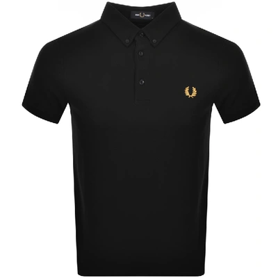 Shop Fred Perry Button Down Polo T Shirt Black