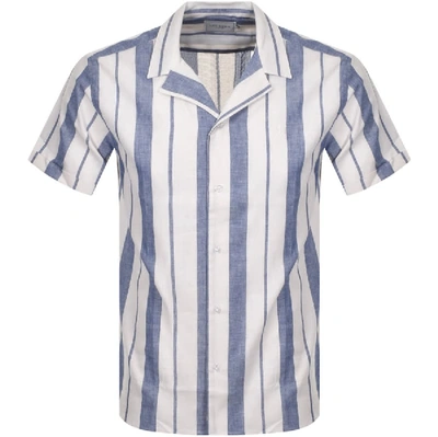 Shop Les Deux Simon Linen Short Sleeved Shirt Blue