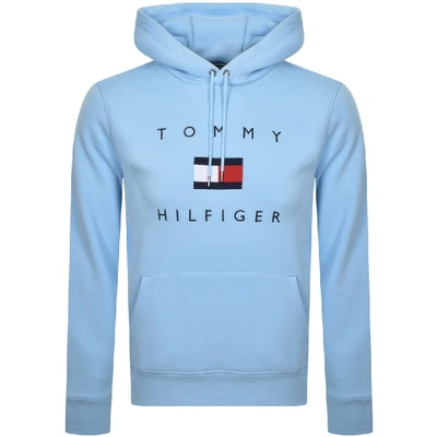 Shop Tommy Hilfiger Flag Logo Pullover Hoodie Blue