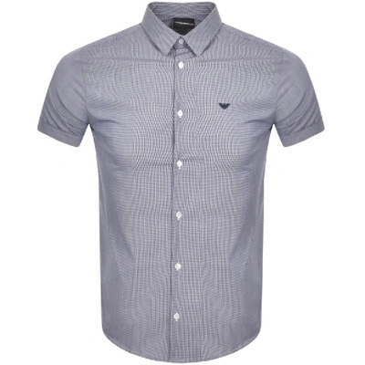 Shop Armani Collezioni Emporio Armani Check Short Sleeve Shirt Blue