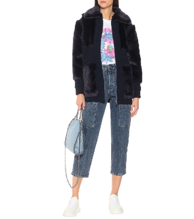 Shop Stella Mccartney Virgin Wool And Faux Fur Cardigan In Blue