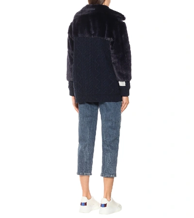 Shop Stella Mccartney Virgin Wool And Faux Fur Cardigan In Blue