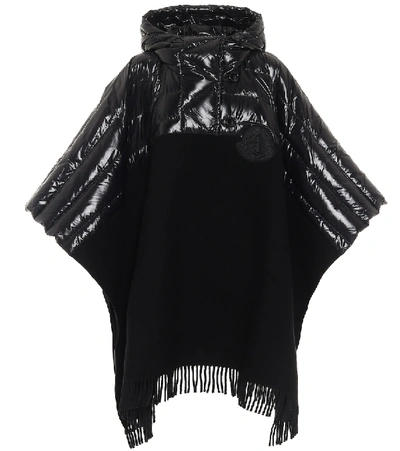Shop Moncler Down And Wool Poncho In Black