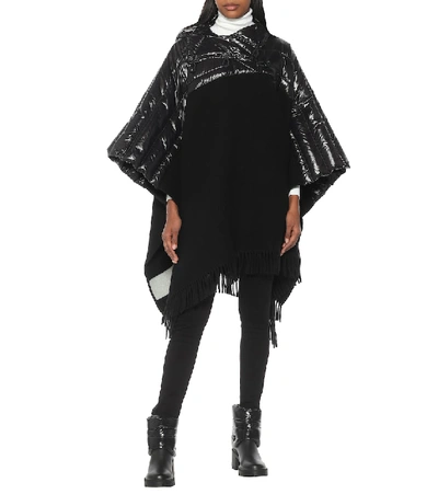 Shop Moncler Down And Wool Poncho In Black