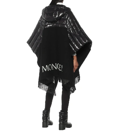 Shop Moncler Down And Wool Poncho In Black