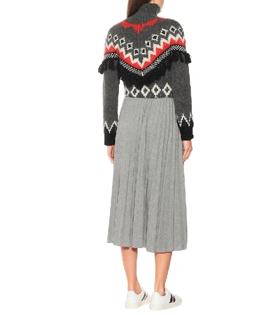 Shop Moncler High-rise Jersey Midi Skirt In Grey