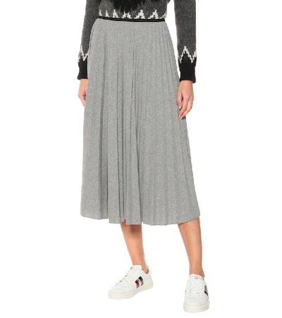 Shop Moncler High-rise Jersey Midi Skirt In Grey