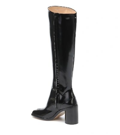 Shop Maison Margiela Tabi Leather Knee-high Boots In Black
