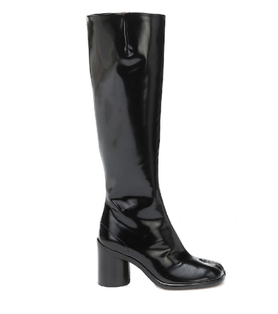 Shop Maison Margiela Tabi Leather Knee-high Boots In Black