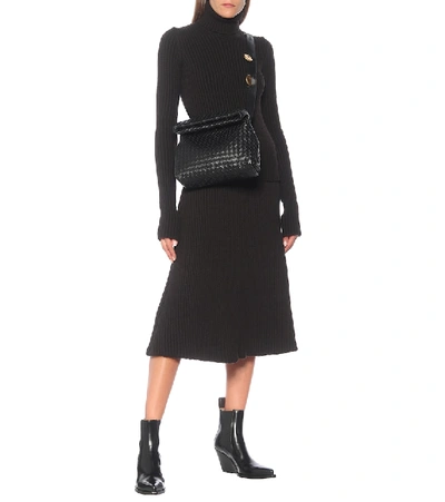 Shop Bottega Veneta Ribbed-knit Midi Skirt In Brown
