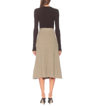 Shop Bottega Veneta Wool-blend Midi Skirt In Beige