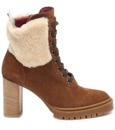 Shop Bogner Sofia Suede And Shearling Ankle Boots In Brown