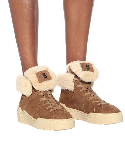 Shop Bogner Paris Suede And Shearling Sneakers In Brown