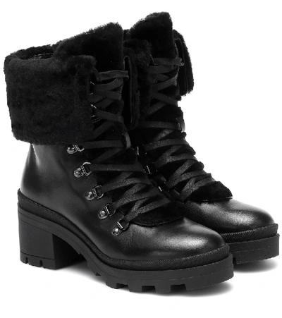 Shop Bogner Belgrade Leather And Shearling Ankle Boots In Black