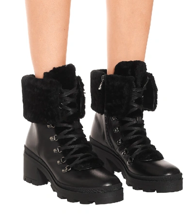 Shop Bogner Belgrade Leather And Shearling Ankle Boots In Black