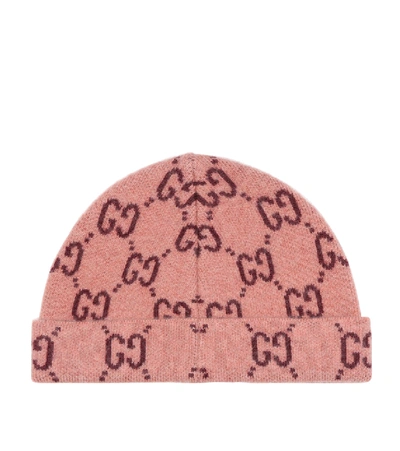 Shop Gucci Baby Gg Wool Beanie In Pink