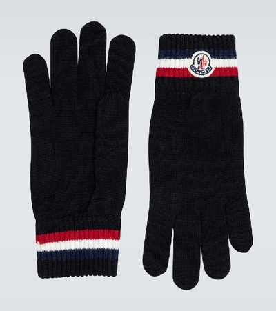 Shop Moncler Wool Ribbed Gloves In Black