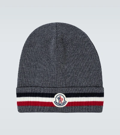 Shop Moncler Wool Ribbed Beanie In Grey