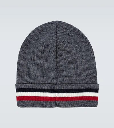 Shop Moncler Wool Ribbed Beanie In Grey