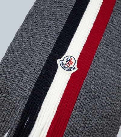 Shop Moncler Wool Ribbed Scarf In Grey