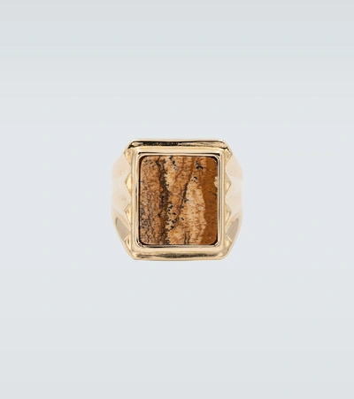 Shop Bottega Veneta Marble Effect Square Ring In Gold