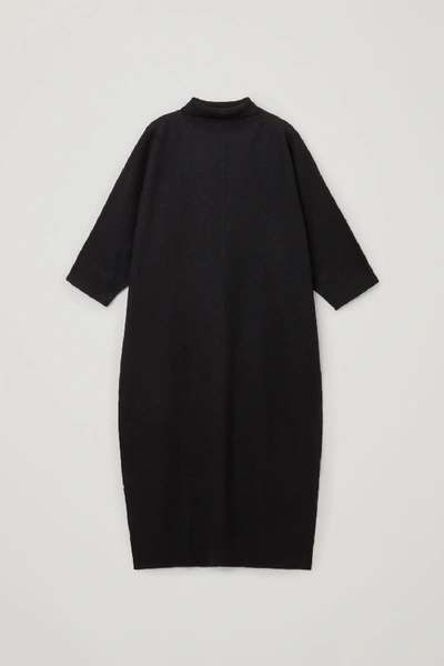 Shop Cos Boiled Merino Wool Roll-neck Maxi Dress In Black