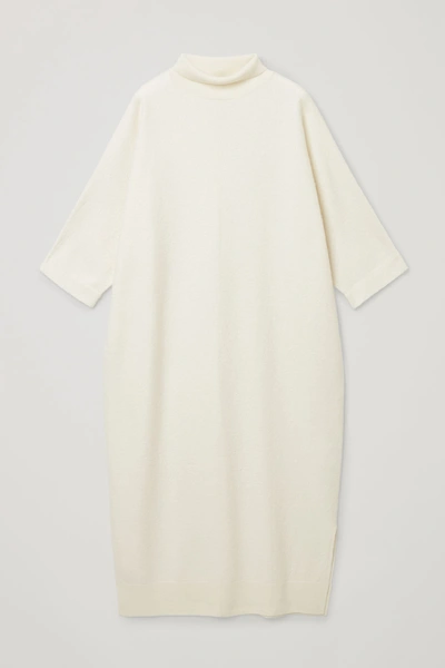 Shop Cos Boiled Merino Wool Roll-neck Maxi Dress In White