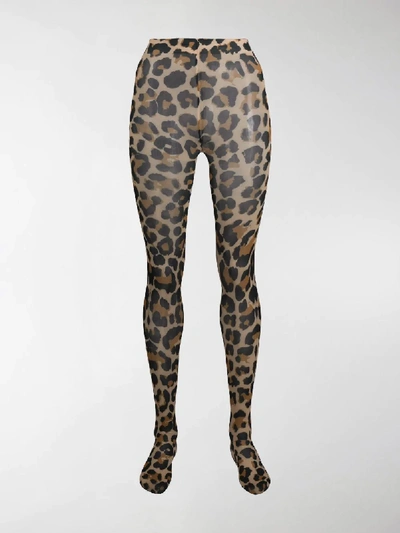 Shop Junya Watanabe Leopard-print High-waisted Tights In Braun