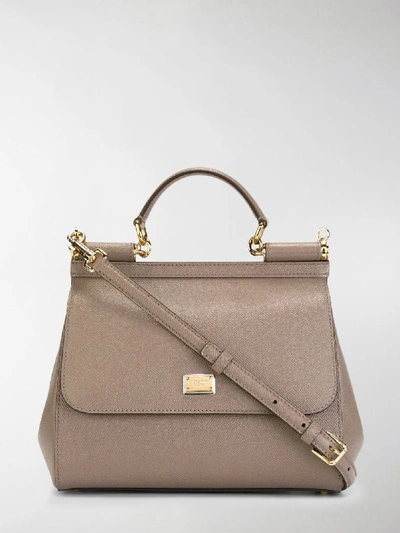 Shop Dolce & Gabbana Medium Sicily Shoulder Bag In Grey