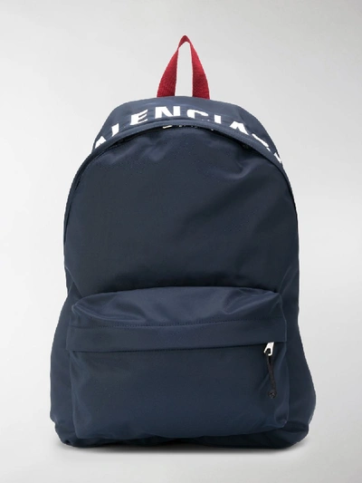 Shop Balenciaga Logo-print Backpack In Blue