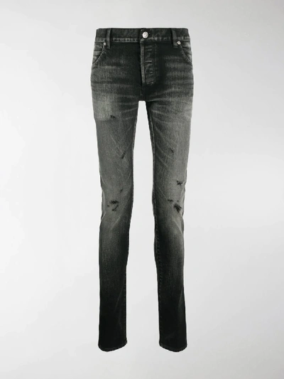 Shop Balmain Ripped-detail Skinny Jeans In Black