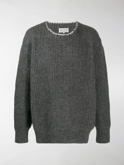 Shop Maison Margiela Ribbed-knit Jumper In Grey