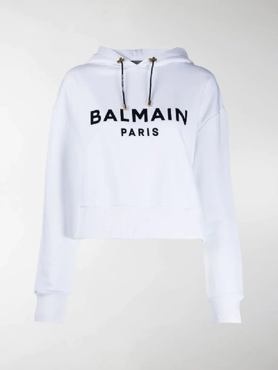 Shop Balmain Logo-print Hoodie In White