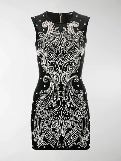 Shop Balmain Embellished Paisley Cocktail Dress In Black