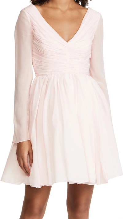 Shop Giambattista Valli V Neck Long Sleeve Mini Dress In Rose Quartz